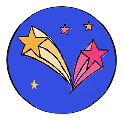 pictogramme des ateliers coaching avec des étoiles filantes dorée et rose